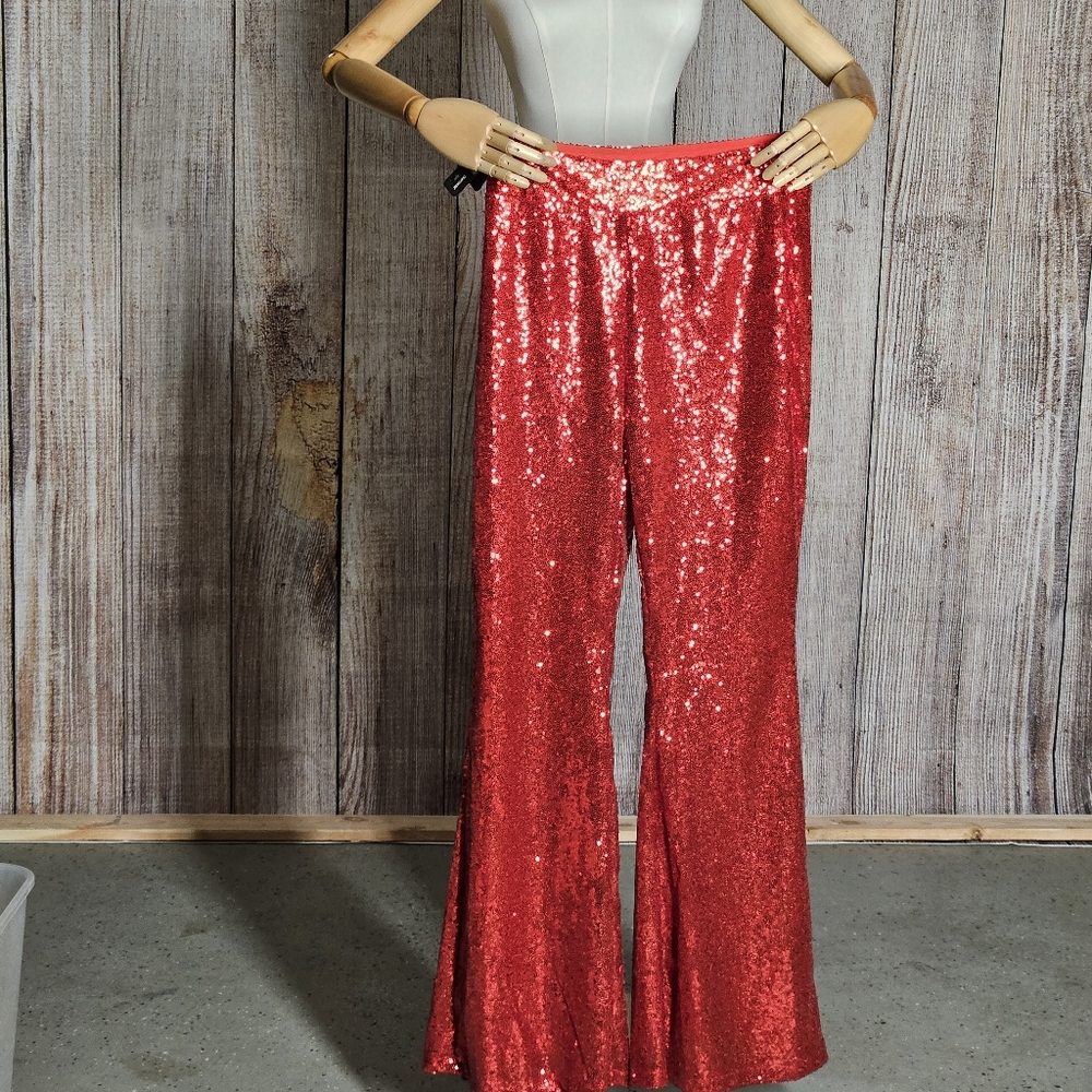 Shimmery, sparkling red party pants